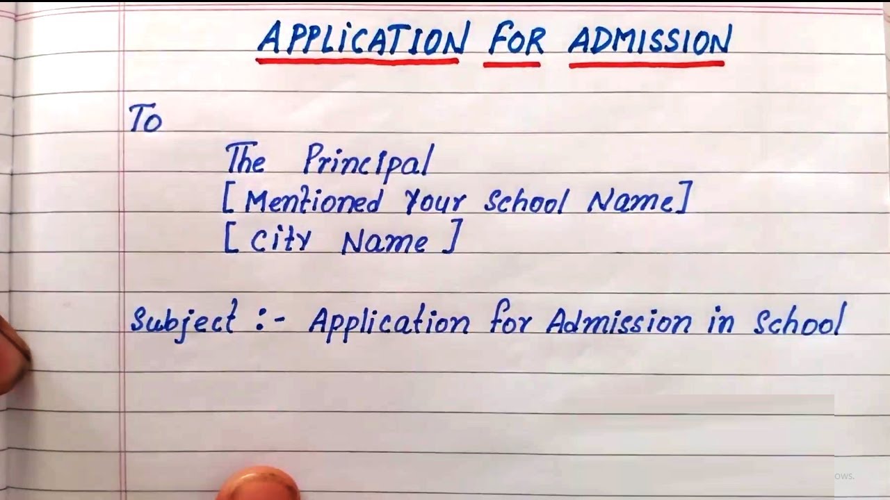 how to write application for admission in school for class 1